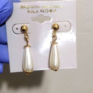 Women's Polished Gold-tone Off-White Long Beads Design Drop Dangle Earrings, #4